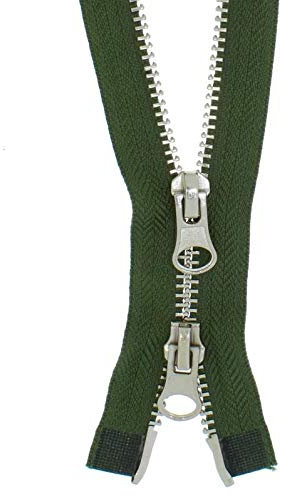 FIM 2 Wege Reißverschluss Metall Nr. 5 Silber, Zweiwege Metallreißverschlüsse teilbar Farbe: 7 - olivegrün(327), 85cm lang