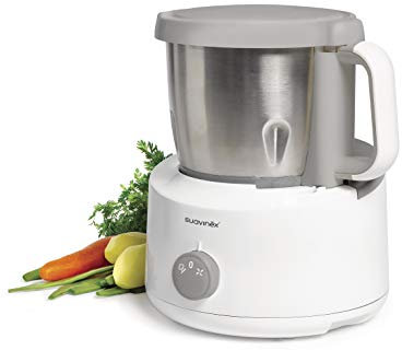 Suavinex - Robot de Cocina Bebé 5 en 1: Cocina, Tritura, Calienta, Descongela y Esteriliza. Super Rápido, Fácil de Usar y Limpiar. Jarra y Cuchillas de Acero Inoxidable, Metálico