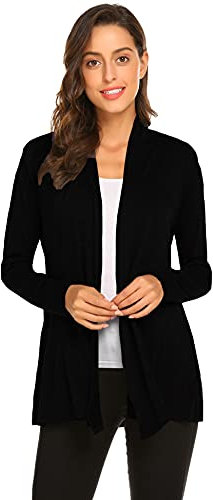 Newchoice Cardigan da donna casual leggero a maniche lunghe, morbido drappeggio, aperto sul davanti, autunnale (S-3XL), nero, Medium