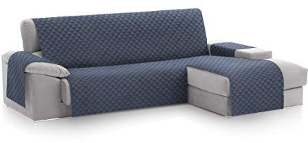 Textil-home MALU Chaise Longue Sofa Bezug, Schutz für Rechtsarm Gesteppte Sofas - sofaueberwurf L Form - Größe -240cm. Farbe Blau (Vorderansicht)