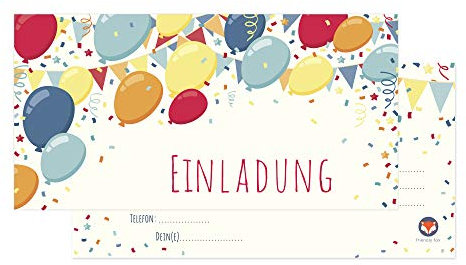 Friendly Fox Ballons Einladung Kindergeburtstag - 12 neutrale Einladungskarten Geburtstag Kinder inkl. 12 Umschläge - neutrale Geburtstagseinladungen