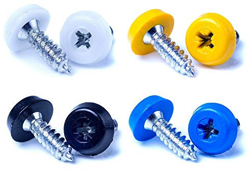 BEK-FIX Number Plate Fixing Fitting Oversized Screws 2x White 2x Black 2x Yellow 2x Blue