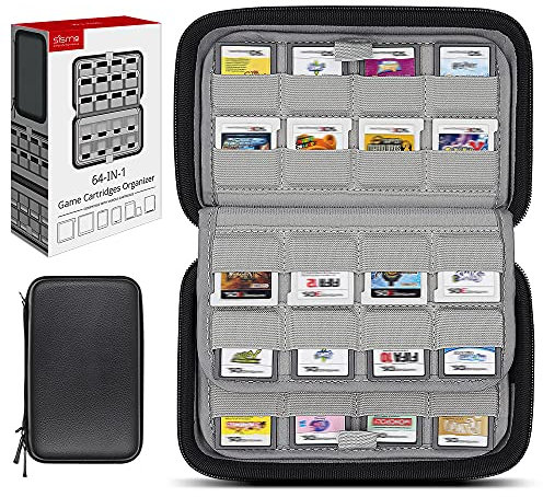sisma 64 Spiele Aufbewahrung Tasche Game Case Kompatibel mit Nintendo DS 3DS Switch Spiele, Game Card Box Organizer Hard Case Schutz Hülle, Schwarz