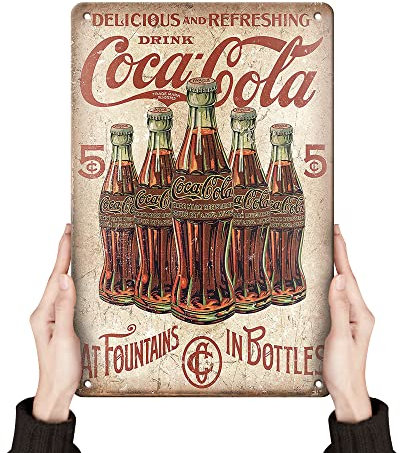 Clolinse Coca Cola Blechschilder | Vintage Metalldekoration Bar Cool Things For Man Cave | Cola Retro Lustige Sachen Wandposter Shop Zimmer Küche Zuhause Haus Kaffee Garage 20,3 x 30,5 cm