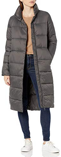 Amazon Essentials Damen Leichter, Langer Cocoon-Puffer-Wintermantel, Wasserabweisend, Durchgehender Reißverschluss, Dunkelgrau, XS