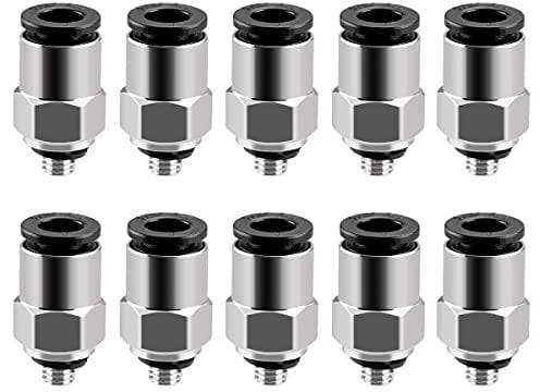 Heschen Lot de 10 raccords pneumatiques droits à connexion rapide, connecteur fileté mâle PC6-M5, tube extérieur de 6 mm, lot de 10