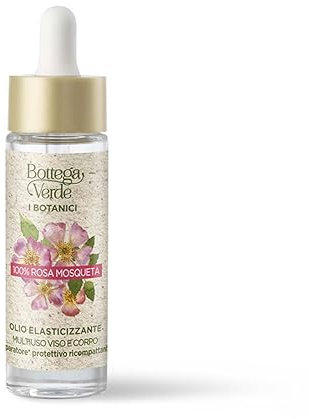 Bottega Verde, I Botanici - Olio elasticizzante multiuso viso e corpo - 100% Rosa Mosqueta - riparatore* protettivo ricompattante (30 ml)