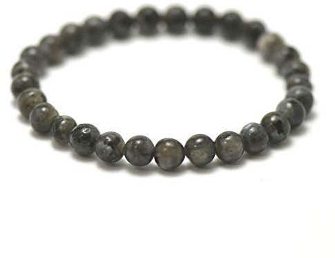 MINERAL MIRACLES Armband, runde Perlen, 6 mm, Naturstein, französische Handwerkskunst, mehr als 60 Auswahlmöglichkeiten (Larvikit 6 mm)