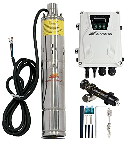 JENENSERIES Pump 500W DC 48V Solar Water Pumps, Max head 393ft,7.9GPM Flow，3 inch Solar deep well submersible Pumps with MPPT controller float switch kits for home or farm