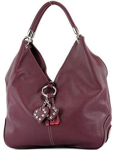 modamoda de 330 Damen Leder Nappaleder Wildleder Schultertasche Henkeltasche groß handmade in Italy, Farbe:Bordeauxviolett