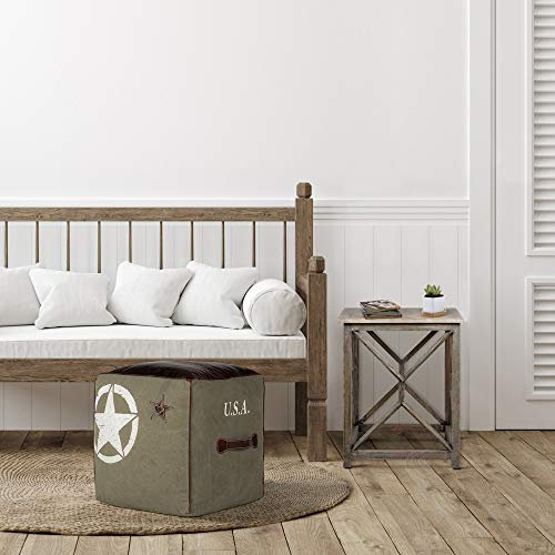 WOMO-DESIGN Sitzwürfel Omaha 45 cm, Oliv/Braun, Unikat, handgefertigt aus Echtleder/Segeltuch, Baumwolle Füllung, Quadratischer Sitzpouf Sitzpuff Pouf Puff Sitzhocker Sitzkissen Fußhocker Ottoman