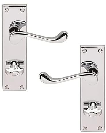 Ironmongery Solutions® Internal Victorian Scroll Lever Bathroom Door Handle Set in Polished Brass, Polished Chrome, Satin Chrome, Satin Nickel Finishes (Bathroom, Polished Chrome)