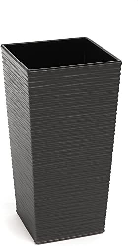 Gordanluk,Tall plastic flowerpot, Textured Flowerpot with internal riser, plant pots indoor, garden planters white, black, grey, brown (Grey, 19 x 19 x 36cm)