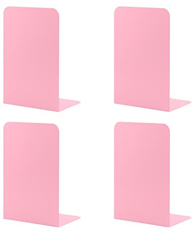 MSDADA -Serre-Livre Metal, 2 Paires Serre-Livres Enfants,Anti-Rayures Serre-Livres Design, pour Bureaux,Décoratifs, Étagères, Écoles et Librairie (Rose)