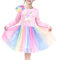Sunny Fashion Vestito Bambina Tulle Gonna Rosa Arcobaleno Unicorno Stella Cotone Manica Lunga 5 Anni