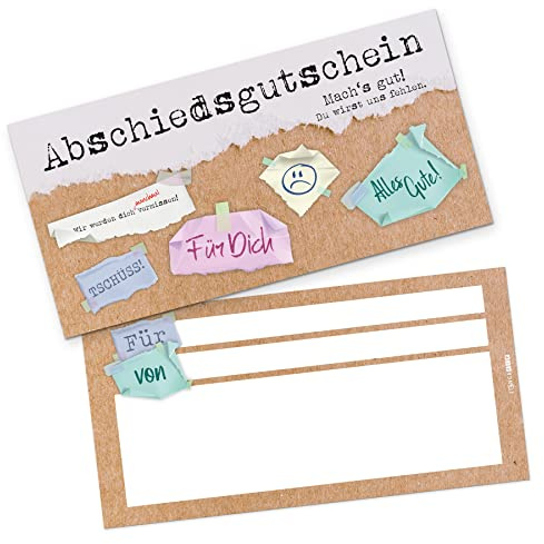 itenga Geschenkgutschein Geschenkkarte zum Ausfüllen I Abschied Rente Jobwechsel I Gutschein I 21,0 x 10,5 cm I Karte zum Ausfüllen