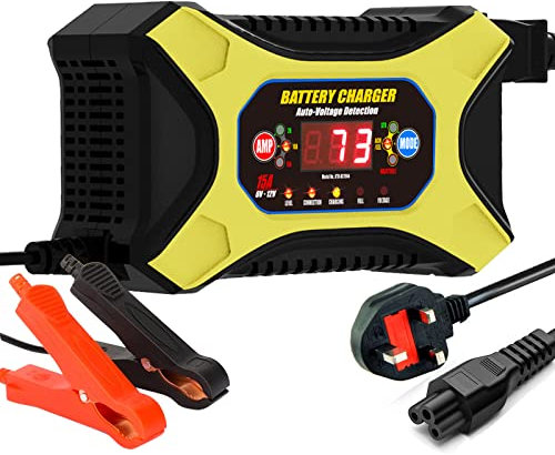 KATBO car Battery Charger 15A 10A 6A 2A Full Automatic battery Maintainer for Vehicles Motorcycle Lawn Mower Marine Snowmobile Powersports Cars ATVs RVs Boat (15A)