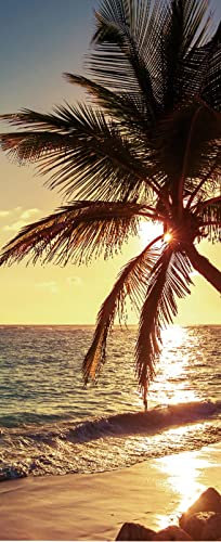 A.Monamour Türtapete Selbstklebend Türfolie Türposter 3D Palme Am Tropischen Strand Bei Sonnenaufgang Natur Landschaft Vinyl Folie Türdeko Tapete Wandbild Türaufkleber Türtattoo 90 x 200 cm