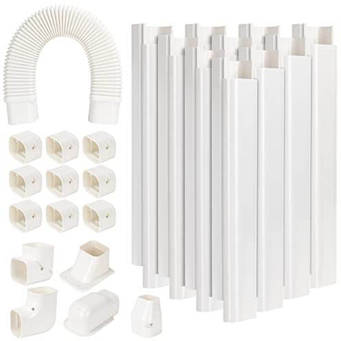 GUEQUITLEX 3 W 16.1 Ft Line Set Cover Kit for Mini Split Air Conditioner Decorative PVC Line Cover Kit for Central Air Conditioner Mini Split AC Cover for Outside Heat Pumps Tubing Cover