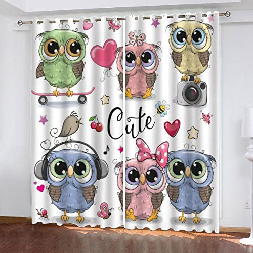 NUYSP Eule Vorhang Blickdicht B 110 X H 95 cm Polyester Vorhänge mit Ösen Gardinen 3D Süßer Zeichentrickfilm Verdunkelungsvorhang für Kinderzimmer Schlafzimmer