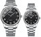 JewelryWe Paar Uhren Analog Quarz 30M Wasserdicht Pärchen Armbanduhr Klassisch Einfach Edelstahl Armband Partner Freundschaft Uhr mit Digital Zifferblatt & Uhrenwerkzeug Schwarz