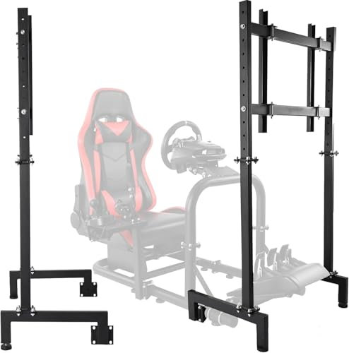 Dardoo Monitorhalterung, Vertikal, Freistehend, Voll Verstellbar, Für Große Bildschirme 61-76 cm, Mit Lenkrad, Schalthebel, Pedale, Sitz und Rennrahmen