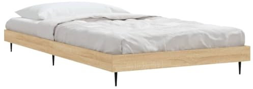 vidaXL Bettgestell, Bett Einzelbett für Schlafzimmer, Bettrahmen mit Lattenrost, Schlafzimmerbett Metallbeine, Sonoma-Eiche 90x200cm Holzwerkstoff