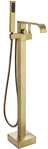 Rea Freistehender Badewannen-Wasserhahn, Carat Gold Brush Badewannen-Mischbatterie mit Messing-Handbrause für heißes und kaltes Badezimmer, verstellbar (gebürstetes Gold)