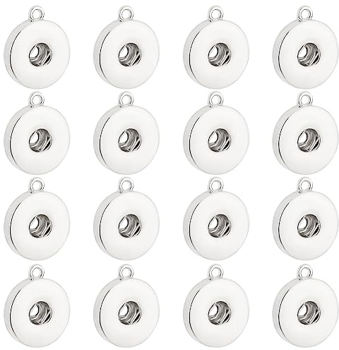FINGERINSPIRE 16 Stück Legierungs Hänge Druckknopf Basis Anhänger 19 mm Platin Legierung Knopf Anhänger Flache Runde Anhänger Druckknöpfe Für Austauschbare Druckknopf Charms Dekoration Knopf Anhänger