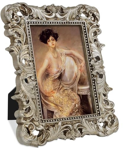 FJXMFRAME Silberner Bilderrahmen, kunstvoll, antik mit Glasfront, kleiner Barock-, viktorianischer Vintage-Rahmen für Tischplatte oder Wanddekoration