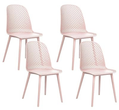 Beliani Chaises de Salle à Manger en Matière Synthétique Treillis Roses Lot de 4 Emory