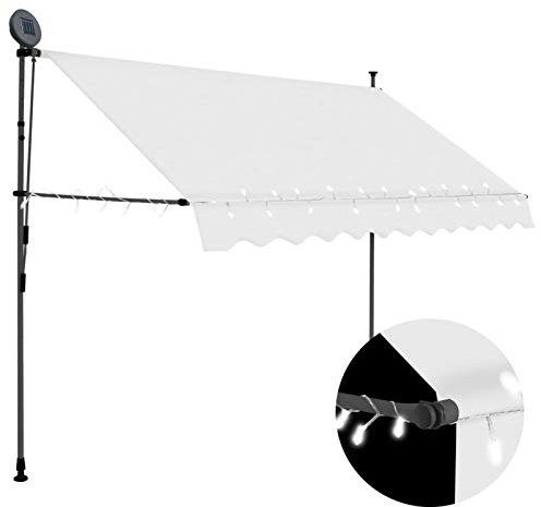 Camerina Einziehbare Markise Handbetrieben mit LED 300 cm Creme Klemmmarkise Einziehbar, Sonnenschutz für Fenster Terrasse Balkon