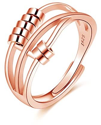 Kamise 925 Sterling Silber Anxiety Ring, Offen Rose Gold Unisex Angst Spinning Ring, Verstellbar Fidget Spinner Anti-Stress Stimmungsring Dekompressionsring für Damen
