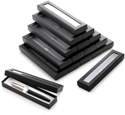 Frcctre 20 Stück leere Stift-Geschenkbox mit transparentem Deckel, Stift-Vitrine, Bleistift-Geschenk-Box, schwarzer Karton, Sammeletui mit Kissen, Kugelschreiber, Schmuck, Geschenkbox für Geburtstag,