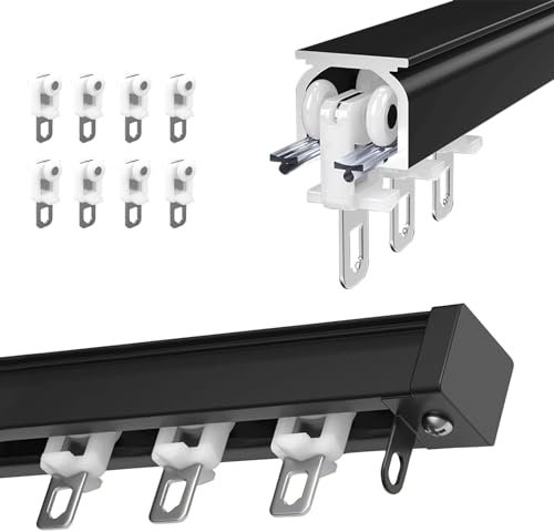 Vorhangschiene Deckenwandhalterung, Deckenschiene Gardinen Schienensystem mit Haken, Innenlauf Gardinenstangen Eckig, mit Leisen Riemenscheiben, Geeignet für Wohnzimmer und Duschbad (Color : A(track