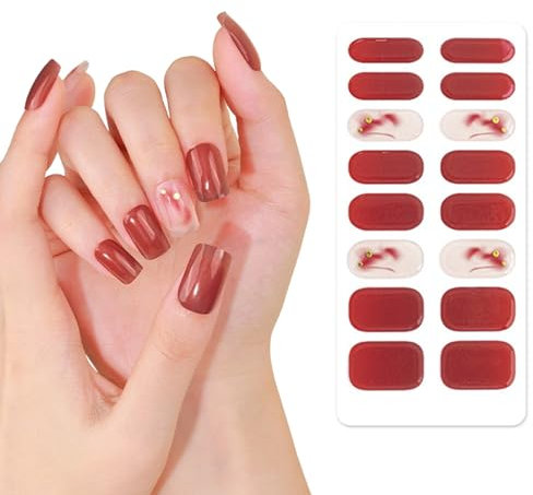 Kotkiddy UV Gel Nagelfolie, 16 Stück Gel-Nagelsticker in Salonqualität, Semi Cured Gel Nail Strips mit Nagelfeile und Stick für Frauen Mädchen Natürliche Nägel