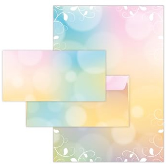 Briefpapier-Set 25 Motivpapier DIN A4 + 25 Umschläge DIN-lang haftklebend Motiv Blätterzweige beidseitig beschriftbar und bedruckbar für Frühlingspost Ostern Taufe Kommunion Konfirmation Basteln