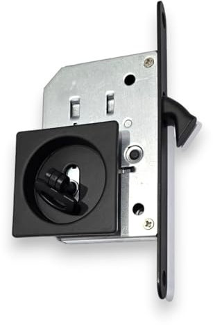 BricoShopping set MANIGLIE per PORTA interna in legno A SCOMPARSA SCORREVOLE KIT con SERRATURA ad INCASSO GANCIO chiave e nottolino cieca Quadrato bocchetta acciaio (Quadrato C/C, Nero)