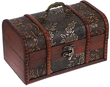 SUMTree Vintage Holz Aufbewahrungsbox Deckel Dekorative Schmuckbox Schmuckschatulle Schmuckkiste Schmuckkoffer Ring Armband Ohrringe Damen Geschenk Weichnachten Geburtstag Schätze-Blattmuster Mittle