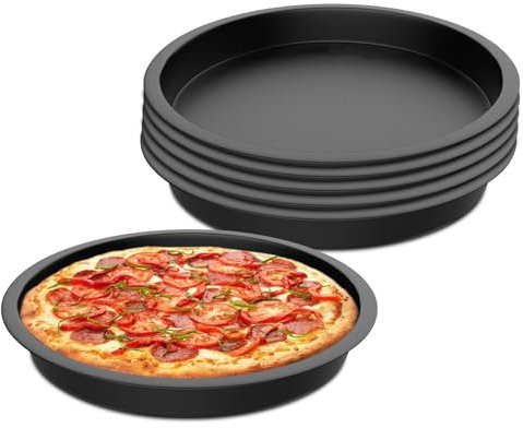 LEKEFETO 6 Stück Pizza Backblech: Pizzablech Ø 20cm, Edelstahl Rund Pizzaform mit Antihaftbeschichtung, für Pizza, Flammkuchen, Langlebig & Leicht zu Reinigen(Schwarz)
