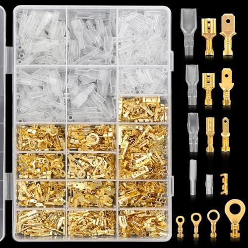 1000 Stück Kabelschuhe Flachstecker Flachsteckhülsen Set 2,8mm/4,8mm/6,3mm, M3/M4/M5/M6 ringkabelschuhe, Männlich Weiblich Kabelstecker mit Isolierhülse Sortiment Kit Für Elektrische