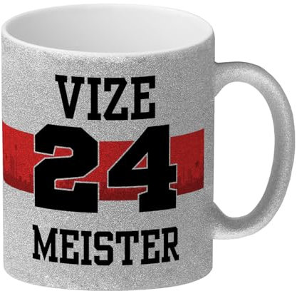 Stuttgart Brustring Glitzer-Kaffeebecher mit Spruch Vizemeister 2024 Fußball Meisterschafts-Glitzer-Kaffeebecher Schwaben Vizegart Liga Überraschung International