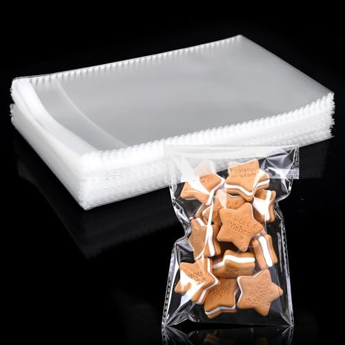 Bäcker & Lecker Cellophantüten 200 Stück transparente 12x17 cm selbstklebend OPP Tütchen Selbstklebende Plastiktüten für Geschenk Keks Süßigkeiten