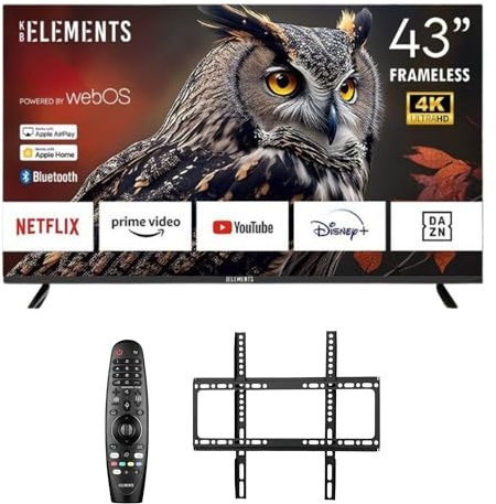 KB ELEMENTS Fernseher Smart TV mit 43 Zoll 4K Ultra HD WLAN Bluetooth Magic Fernbedienung WEBOS Betriebssystem 1 GB RAM und 8 GB Flash-Speicher