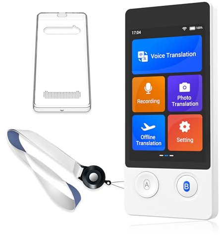 ANFIER Offline Sprachübersetzer Gerät W12 Weiß 144 Sprachen und Akzente Kein WLAN erforderlich mit Schutzhülle und Umhängeband W12S Weiß