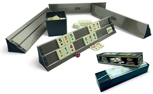 vienberg Deluxe Perl INCI Okey Set | Rummy Spiel | handgefertigtes Rummy Set aus Holz, Ahsap Okey takimi | Brettspiel, Gold & Schwarz lackiert (Gold Perl)