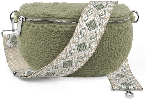 ARTVALL - Umhängetasche Teddystoff Tasche Handtasche Plüschtasche Bauchtasche Teddyfell Plüsch mit Schultergurt Design Taschenband abnehmbar verstellbares Riemen Crossbody Bag Damen mit Reißverschluss