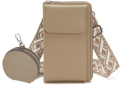 CADTARBAB Bolso de Teléfono Móvil para Mujer Celular Monedero Mini Bolso Bandolera con Correa Ajustable Bolso Móvil de Piel de PU Impermeable (Beige)