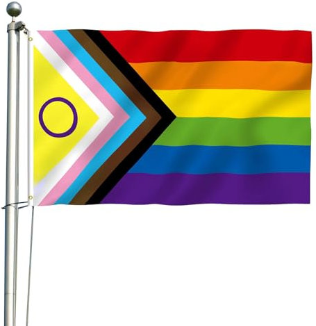 Progress Pride Flag,Regenbogen Flagge 150x90 cm,Pride Flagge,Lesbian Flag,Gay Flag Joint-Pride Flag,LGBTQ Flagge,Weatherproof Gay Pride Flag,Regenbogenfahne mit 2 Messingösen,Regenbogenflagge
