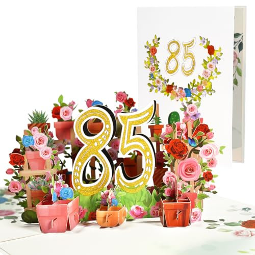 CNLITIHEKA 85th Pop Up Geburtstagskarte für Frauen, Alles Gute zum 85. Geburtstag Karte für Mama, 3D Blume Geburtstag Grußkarten für Frau, 85th Jahr alte Geburtstagskarte für Großmutter mit Umschlag.